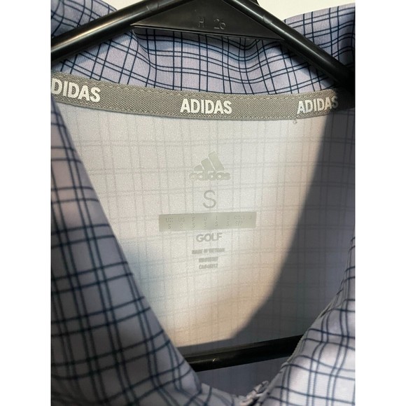Adidas Golf Polo Shirt Mens Small Blue Plaid Performance Stretch Casual Logo NEW - Picture 7 of 11